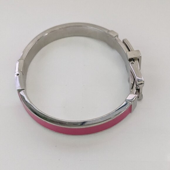 MICHAEL KORS Pink Enamel Silver Tone Buckle Bangle Bracelet - Picture 3 of 6